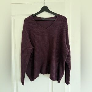 eileen fisher italian yarn v neck burgundy eggplant sweater XL